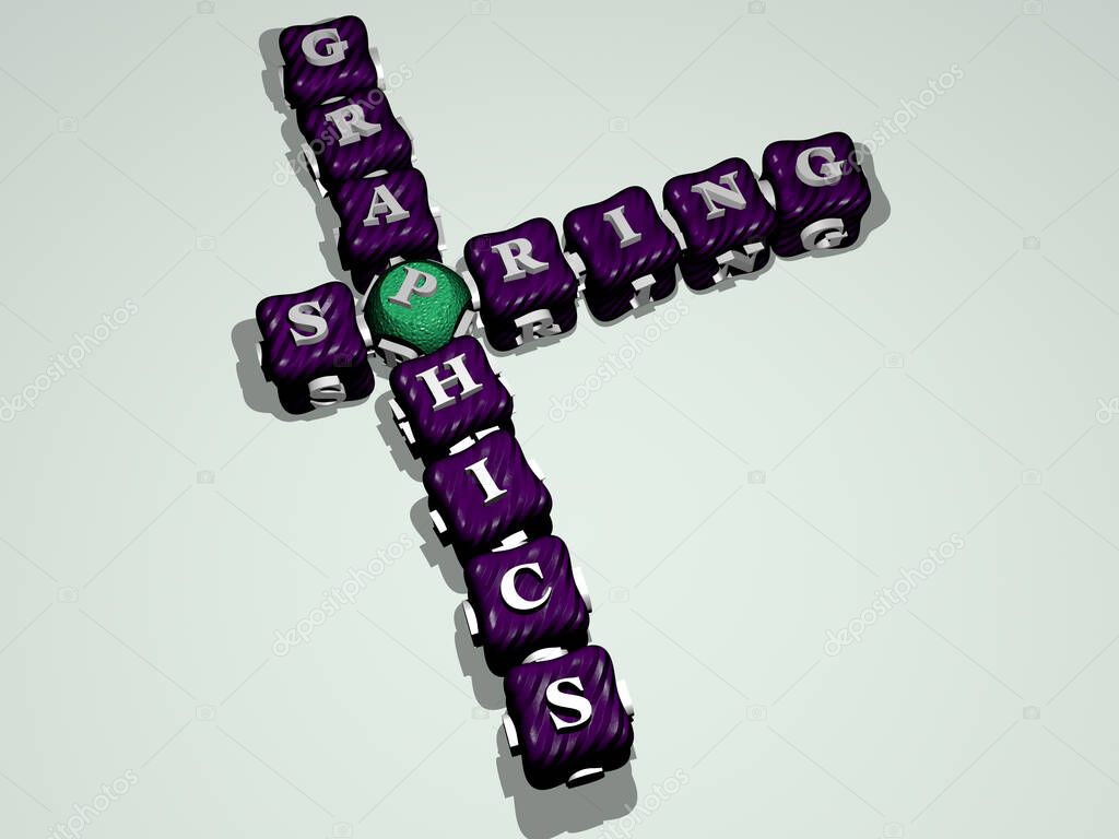 SPRING GRAPHICS crossword of colorful cubic letters, 3D illustration