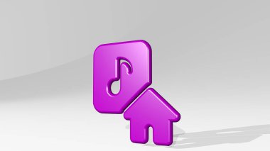 PLAYLIST Ev 3D simge döküm gölge, 3D illüstrasyon