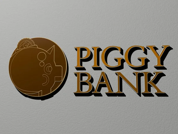 Piggy Τράπεζα Εικονίδιο Και Κείμενο Στον Τοίχο Εικονογράφηση — Φωτογραφία Αρχείου