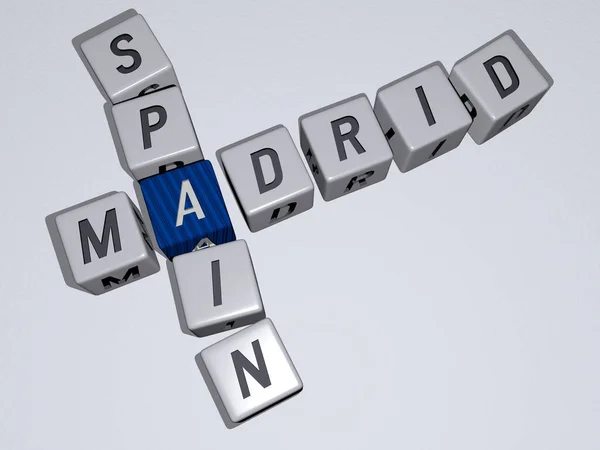 Madrid Spain Crossword Cubic Dice Letters Illustration — Stock Photo, Image