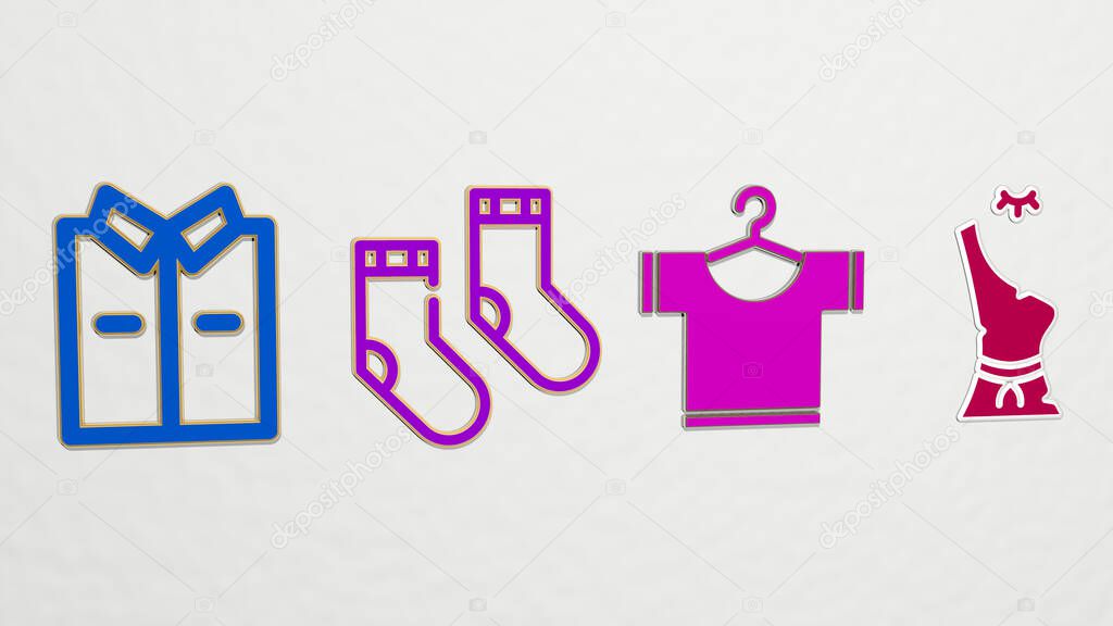 clothing 4 icons set, 3D illustration