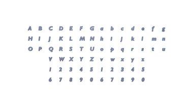 Üç boyutlu alfabe ve numaralar her iki tarafta da eşleşen perspektiflerle beyaz arkaplanda ayrıntılı hat yazısı olan sözcükler oluşturmak için, üç boyutlu illüstrasyon