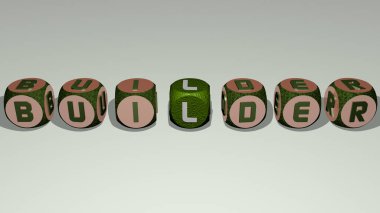 Bir ayna zemininde kübik harflerle düzenlenmiş inşaatçının bulmacası, konsept anlamı ve sunumu, 3D illüstrasyon