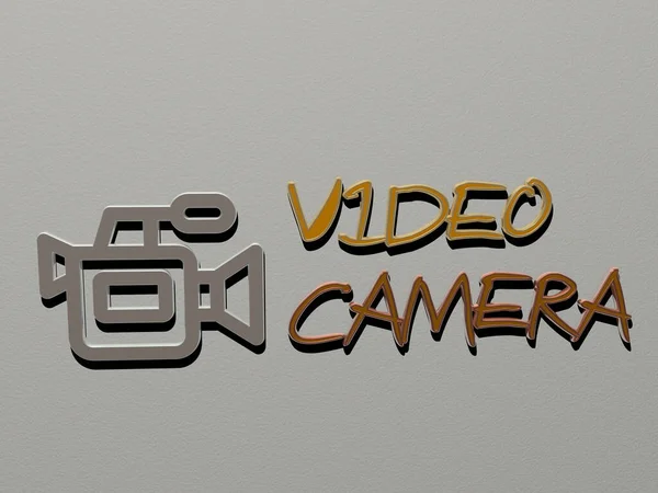 Videocamera Icoon Tekst Muur Illustratie — Stockfoto