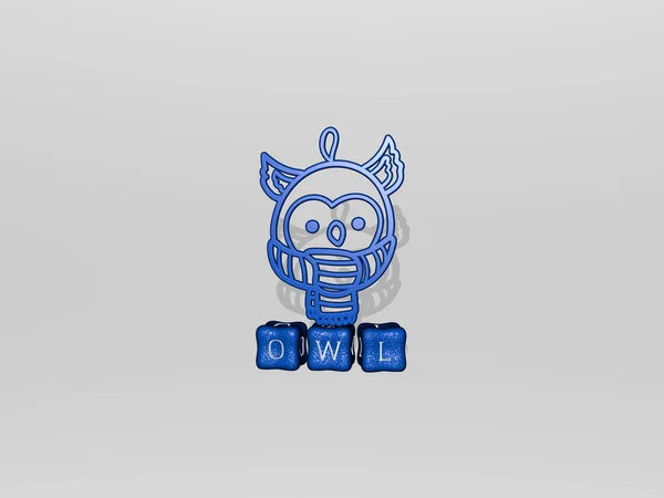 OWL 3D icon on cubic text, 3D illustration