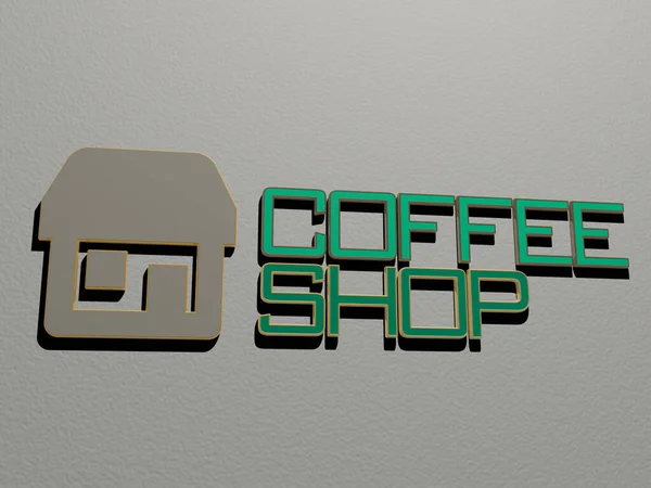 Coffee Shop Symbol Und Text Der Wand Illustration — Stockfoto