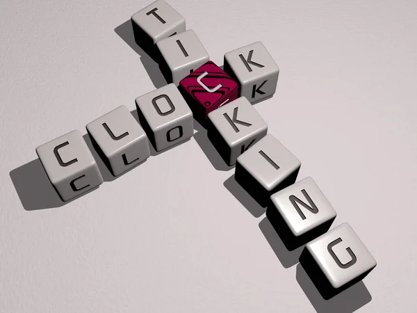 Relógio Ticking Palavras Cruzadas Por Letras Dados Cúbicos Ilustração — Fotografia de Stock