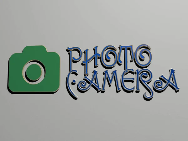 Photo Camera Icon Text Wall Illustration — Stock Photo, Image