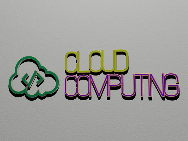 Representation Cloud Computing Icon Wall Text Arranged Metallic Cubic Letters — Stock Photo, Image