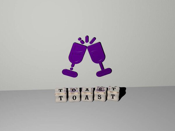 toast 3D icon on the wall and cubic letters on the floor, 3D illustration