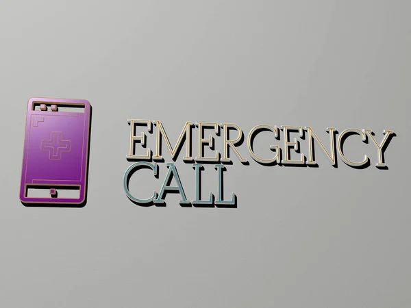 Representation Emergency Call Icon Wall Text Arranged Metallic Cubic Letters — Stock Photo, Image