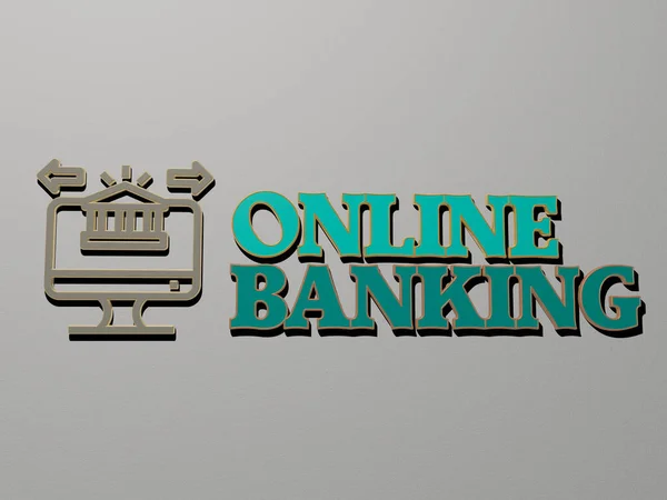 Ícone Bancário Online Texto Parede Ilustração — Fotografia de Stock