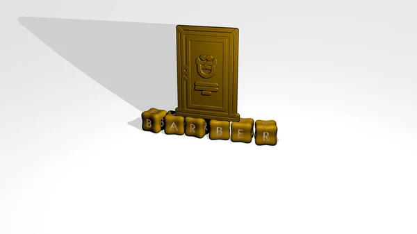 Barber 3Dアイコンオブジェクト上のテキスト上の立方体文字 3Dイラスト — ストック写真