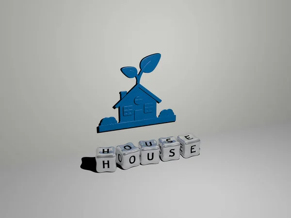 House Εικονίδιο Στον Τοίχο Και Κυβικά Γράμματα Στο Πάτωμα Εικονογράφηση — Φωτογραφία Αρχείου