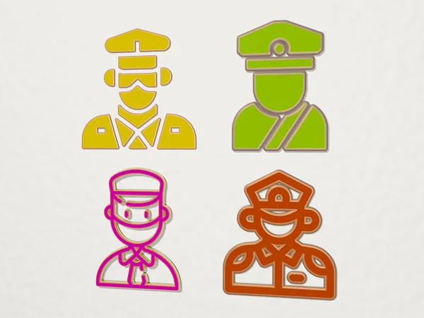 警察官4人のアイコンセット3Dイラスト — ストック写真