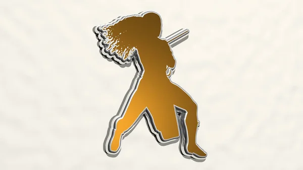 Girl Practice Fencing Rysunek Ikona Ilustracja — Zdjęcie stockowe