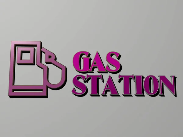 Gas Station Icon Text Wall Illustration — Stock Photo, Image