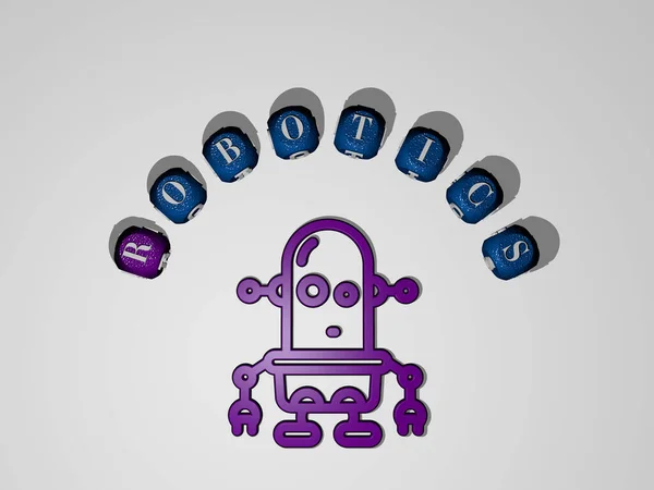 Robotics個々の文字のテキストに囲まれたアイコン 3Dイラスト — ストック写真