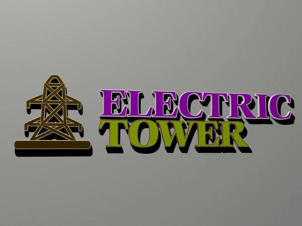 Illustration Electric Tower Graphics Text Made Metallic Dice Letters Related — Stock Photo, Image