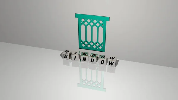 Window Texto Letras Dados Cúbicos Chão Ícone Parede Ilustração — Fotografia de Stock