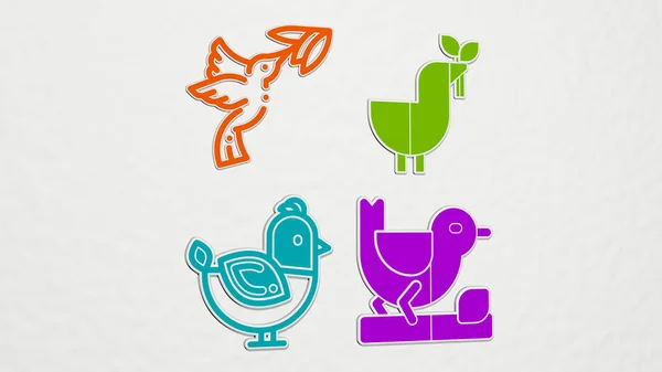 Bird Färgglada Uppsättning Ikoner Illustration — Stockfoto