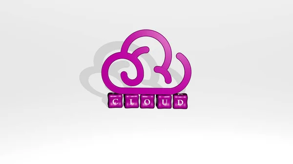 Cloud Objet Icône Sur Texte Lettres Cubes Illustration — Photo