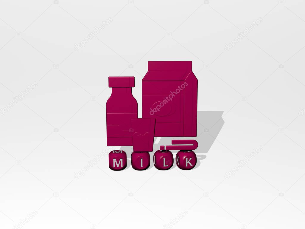 milk 3D icon over cubic letters, 3D illustration