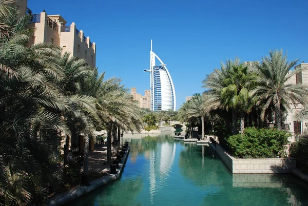 Dubai Skyline Junto Mar Hotel Lujo Burj Arab — Foto de Stock