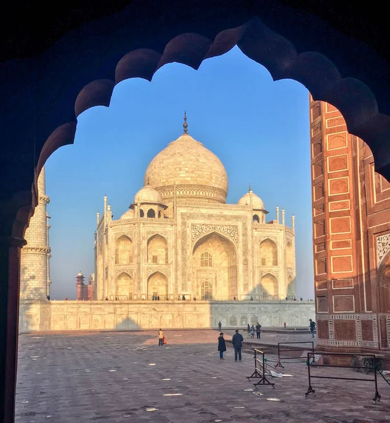 Taj Mahal Egy Elefántcsont Fehér Márvány Mauzóleum Yamuna Folyó Déli — Stock Fotó