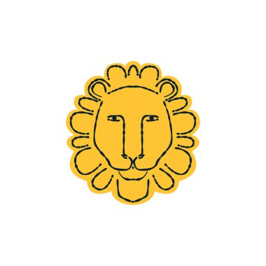 Aslan simgesi - elle çizilmiş vektör çizimi. Düz renk tasarımı.