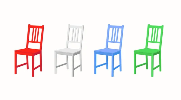 Conjunto Isolado Vetorial Cadeiras Madeira Cores Diferentes — Vetor de Stock