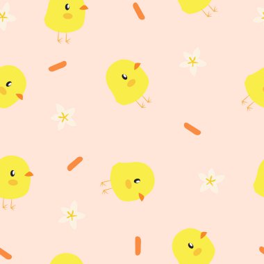 Küçük Tavuklar ve Çiçeklerle Kusursuz Arkaplan