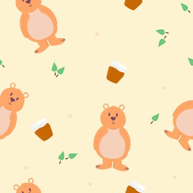 Ayı ve Bal Çocuksu Kusursuz Desensiz Arkaplan veya Duvar Kağıdı