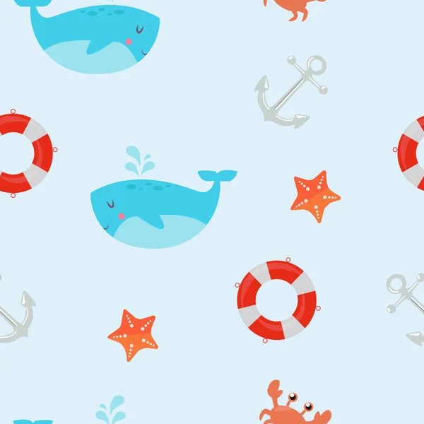 Childlish Sea Seamless Pattern Background Wallpaper Cartoon Style — Stock Vector