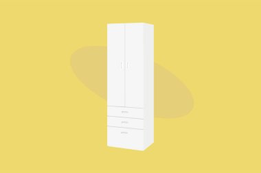 Dolap mı, gardırop mu? Beyaz Tahta Mobilya. Vektör illüstrasyonu, izole