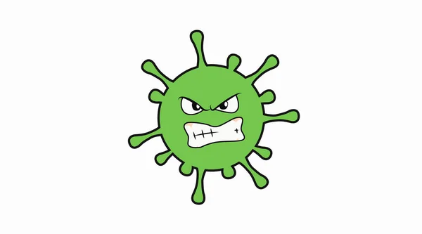 Vector Ilustración Aislada Virus Estilo Dibujos Animados Coronavirus Enojado — Vector de stock