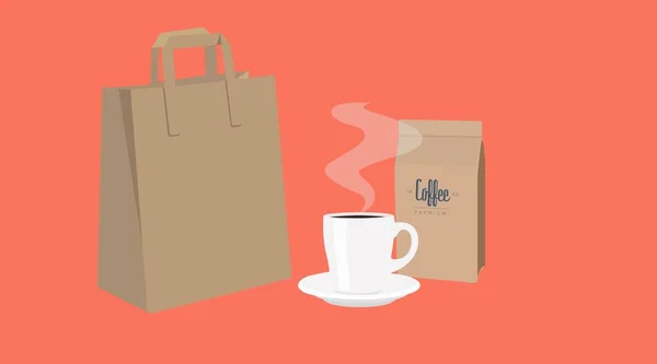 Vector Isolated Take Away Coffee Set Paper Bag Cup Coffee — стоковый вектор