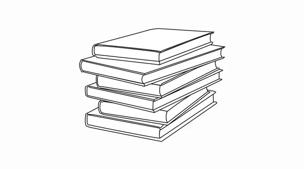 Bir Kitap Yığını İzole Edilmiş Siyah ve Beyaz Çizimi