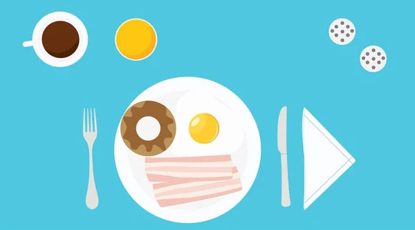 Векторная Иллюстрация Завтрака Кофе Апельсиновым Соком Солью Перцем Вилкой Ножом — стоковый вектор