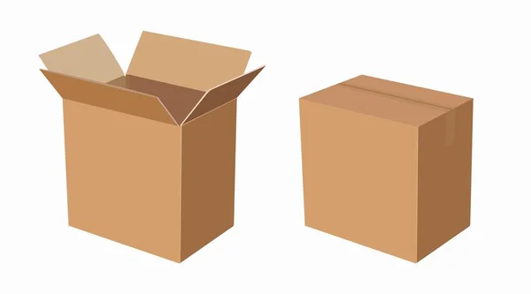 Ensemble Boîtes Carton Isolées Vectorielles Ouvertes Fermées — Image vectorielle