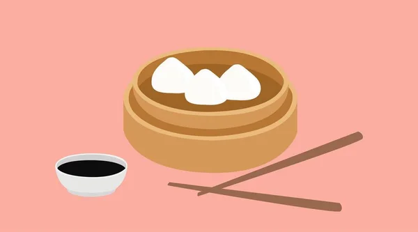 소스를 곁들인 Vector Isolated Illustratiuon Dim Sum — 스톡 벡터