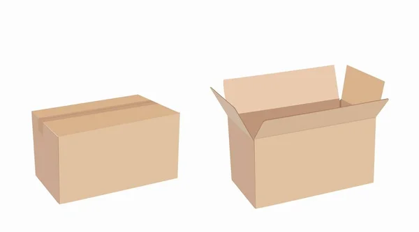 Vector Iolated Set Carton Boxes Open Closed — стоковый вектор