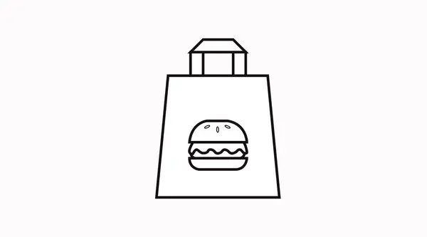 Vektor Izolált Fekete Fehér Burger Vidd Táska Ikon Vagy Jel — Stock Vector