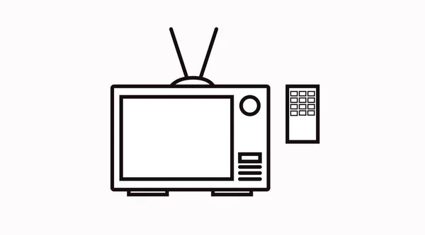 リモコン付きベクトル絶縁ブラックとホワイトのテレビアイコン — ストックベクタ