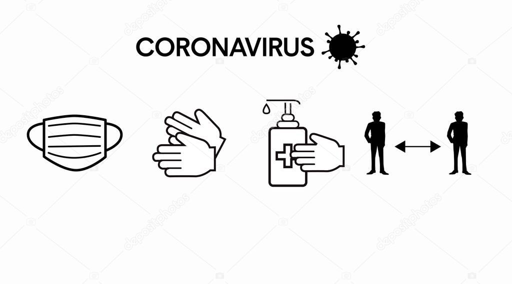 Vector Isolated Coronavirus Prevention Icon Set