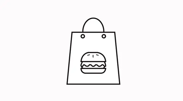 Burger Isolato Vettoriale Bianco Nero Take Away Bag Icona Segno — Vettoriale Stock