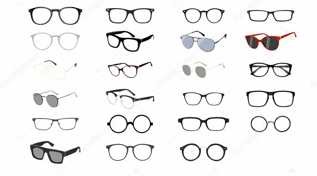 Vector Isolated Set of Different Glasses Frames