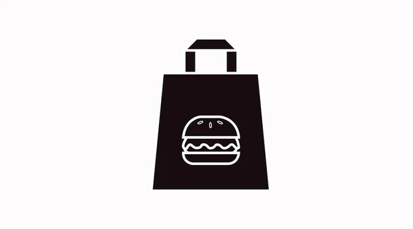 Vector Aislado Negro Blanco Hamburguesa Llevar Bolsa Icono Signo — Archivo Imágenes Vectoriales