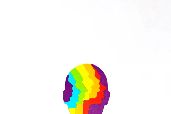 Upper Half Human Face Cut Out Rainbow Paper Bottom White — Stock Photo, Image