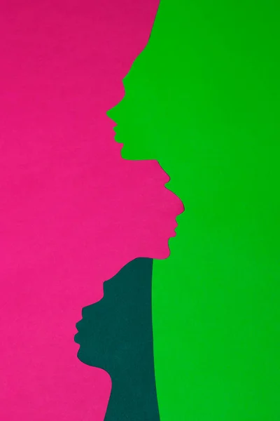 Paper Profiles Were Cut Out Pink Navy Green Neon Green — Stock Photo, Image